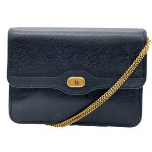 Authentic Christian Dior Leather Navy Chain Shoulder Bag
